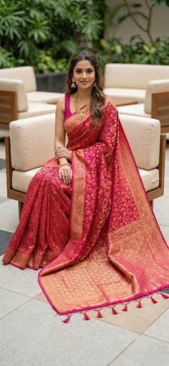 Fancy Khadi Pashmina Saree with Brocade Pallu