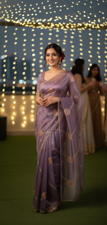 Dusty levender  Fancy Organza Saree
