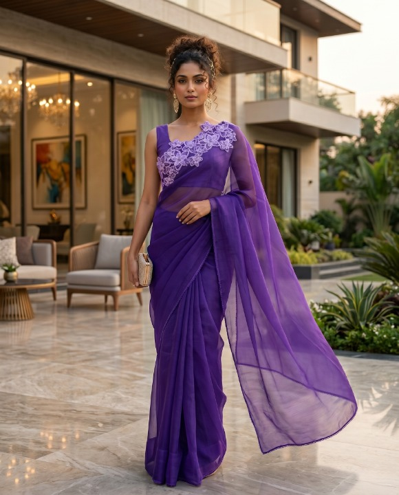 Royal Purple organza saree