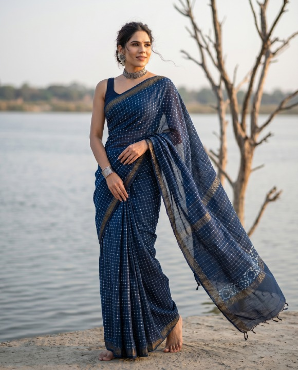 Navy Blue Art Chanderi Saree