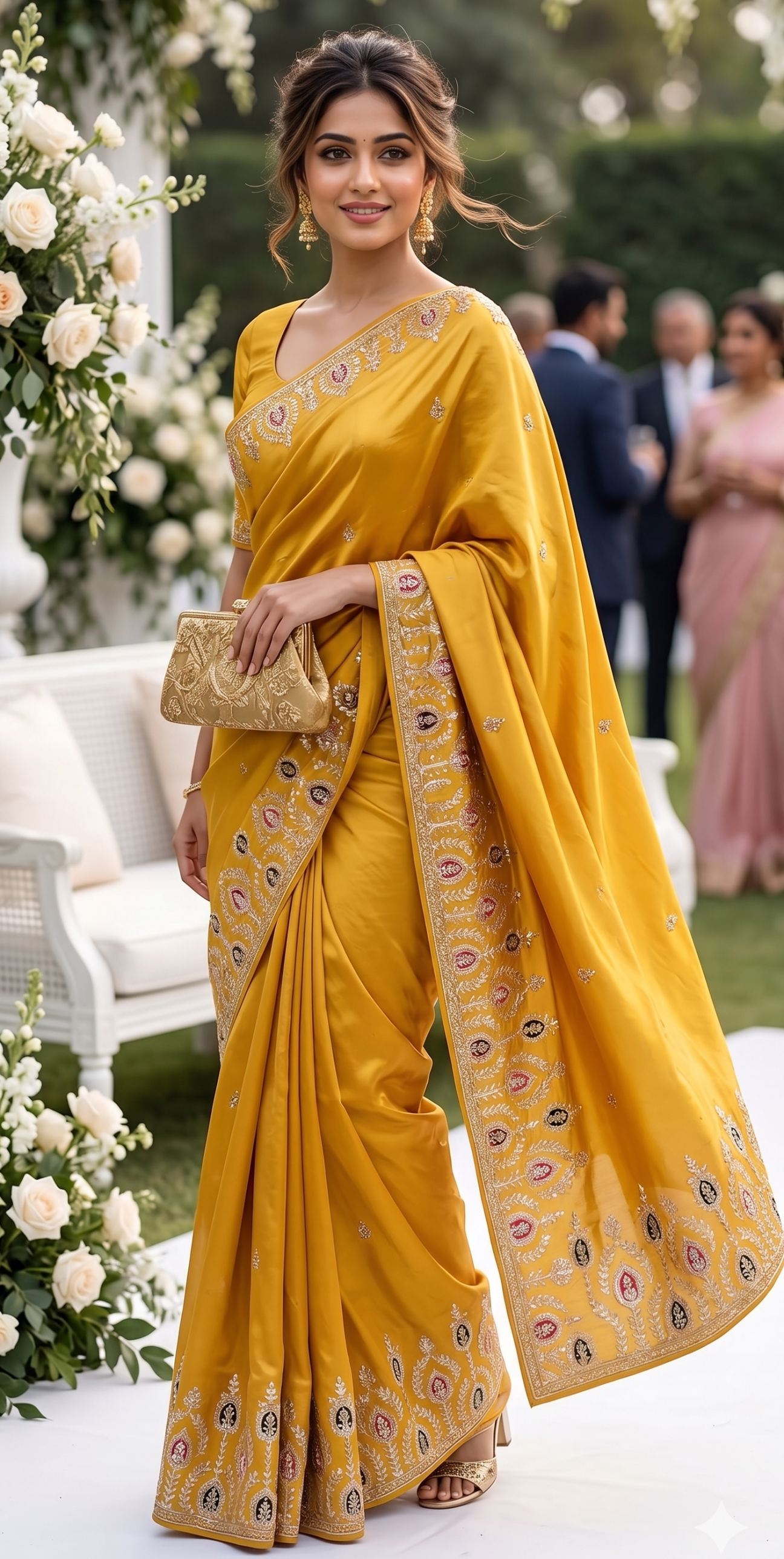 Bright Mustard Yellow Semi Silk-Blend Saree