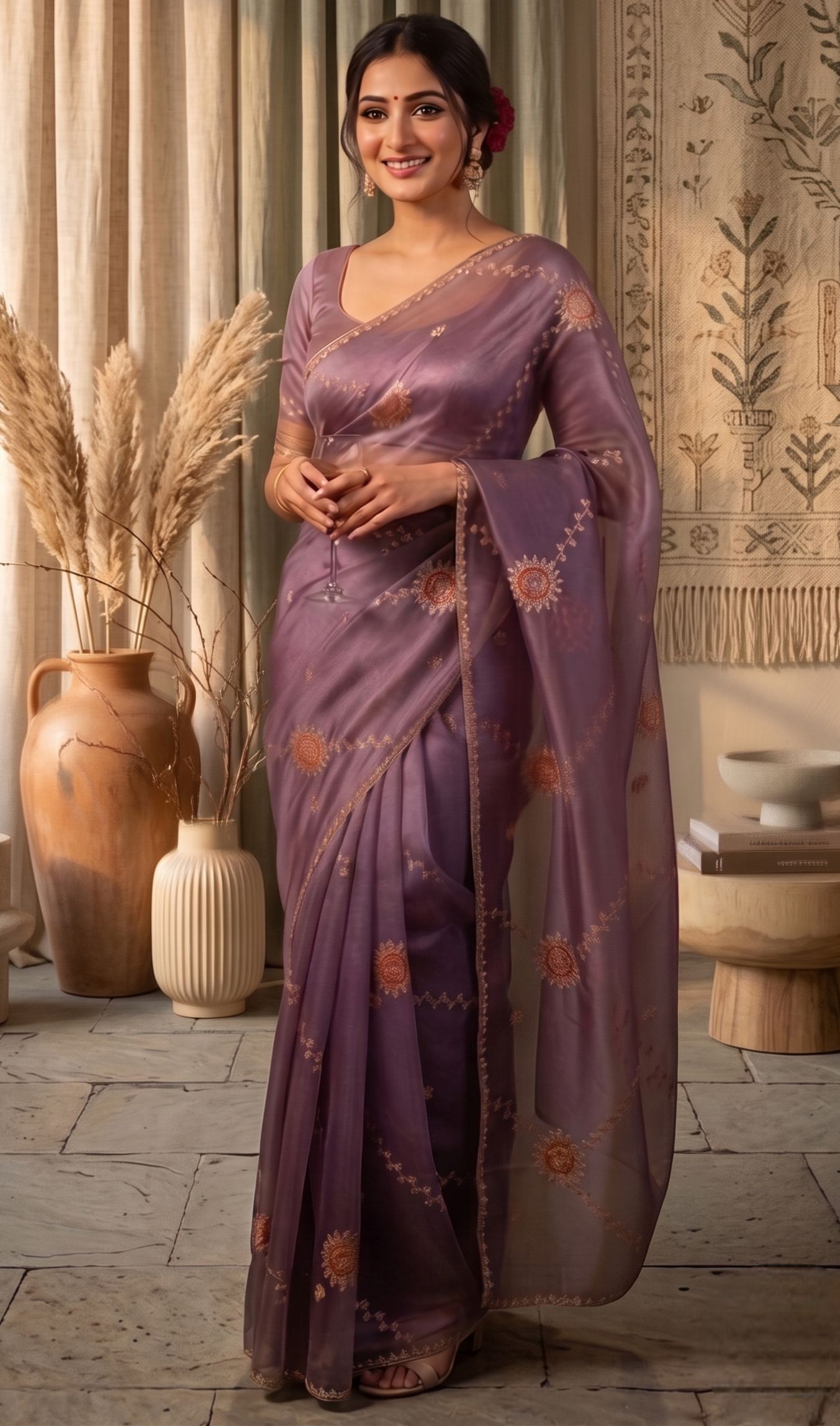 Dusty levender  Fancy Organza Saree