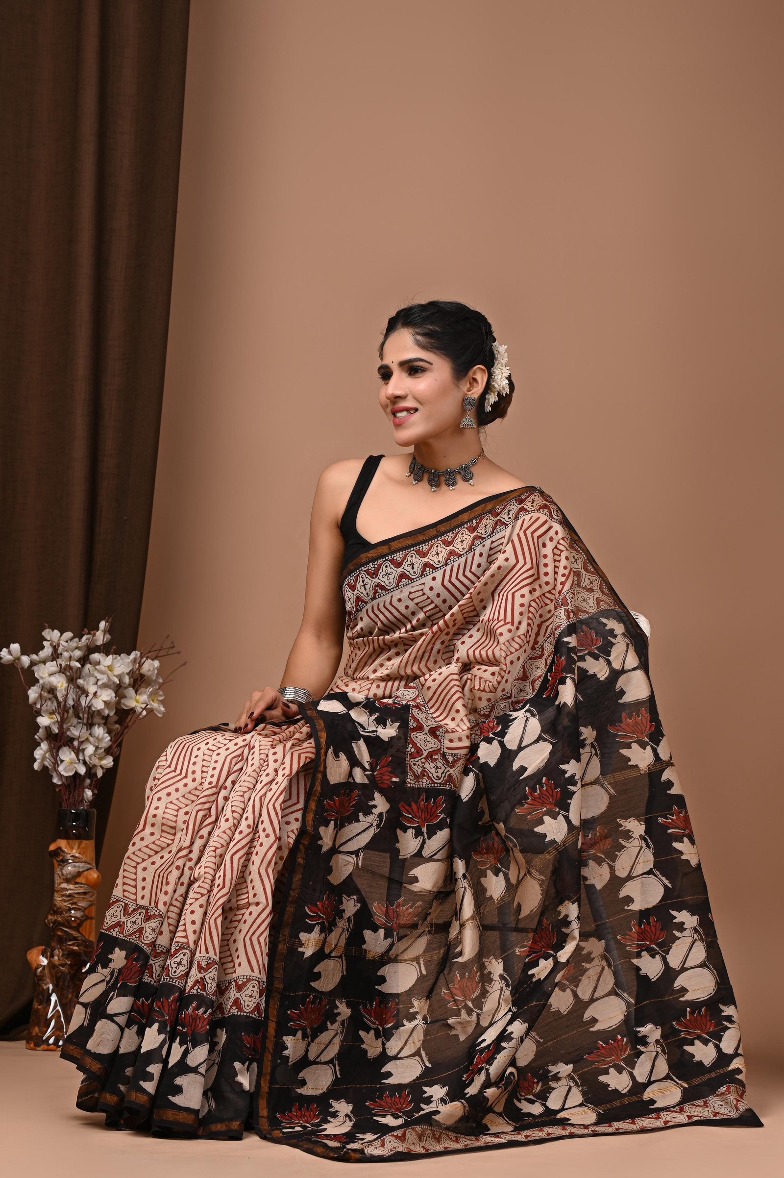 Soft Sand Beige Chanderi saree