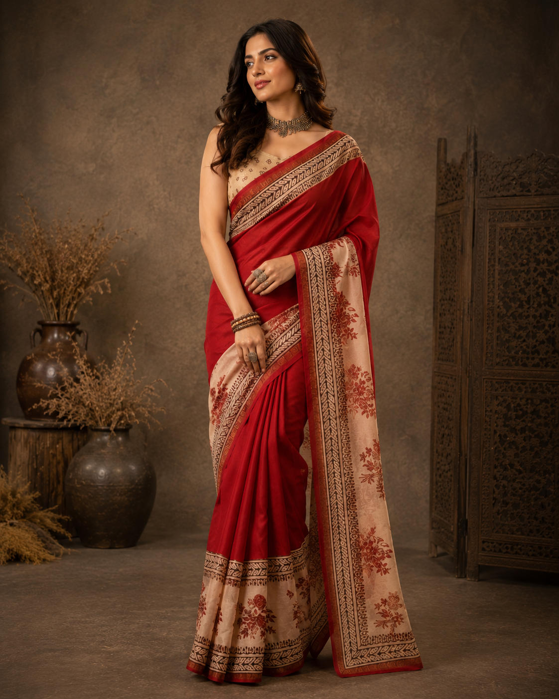 Crimson Red Chanderi Saree