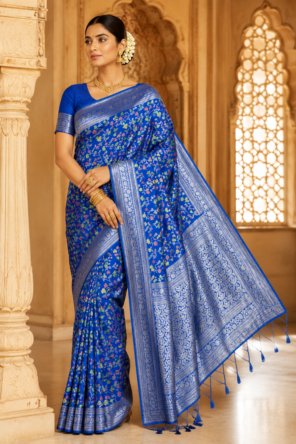 Royal Blue Khadi Pashmina Saree